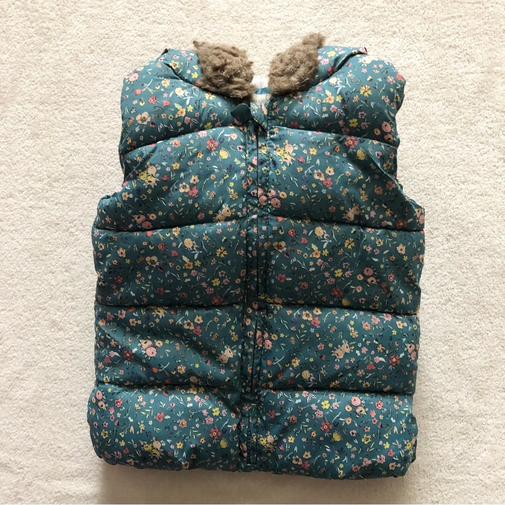 Primark girls toddler Teal blue floral puffer vest
